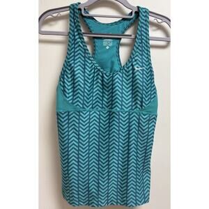 Nike Dri-FIT Racerback Tank Top Built-In Bra Chevron Print Teal Size M
